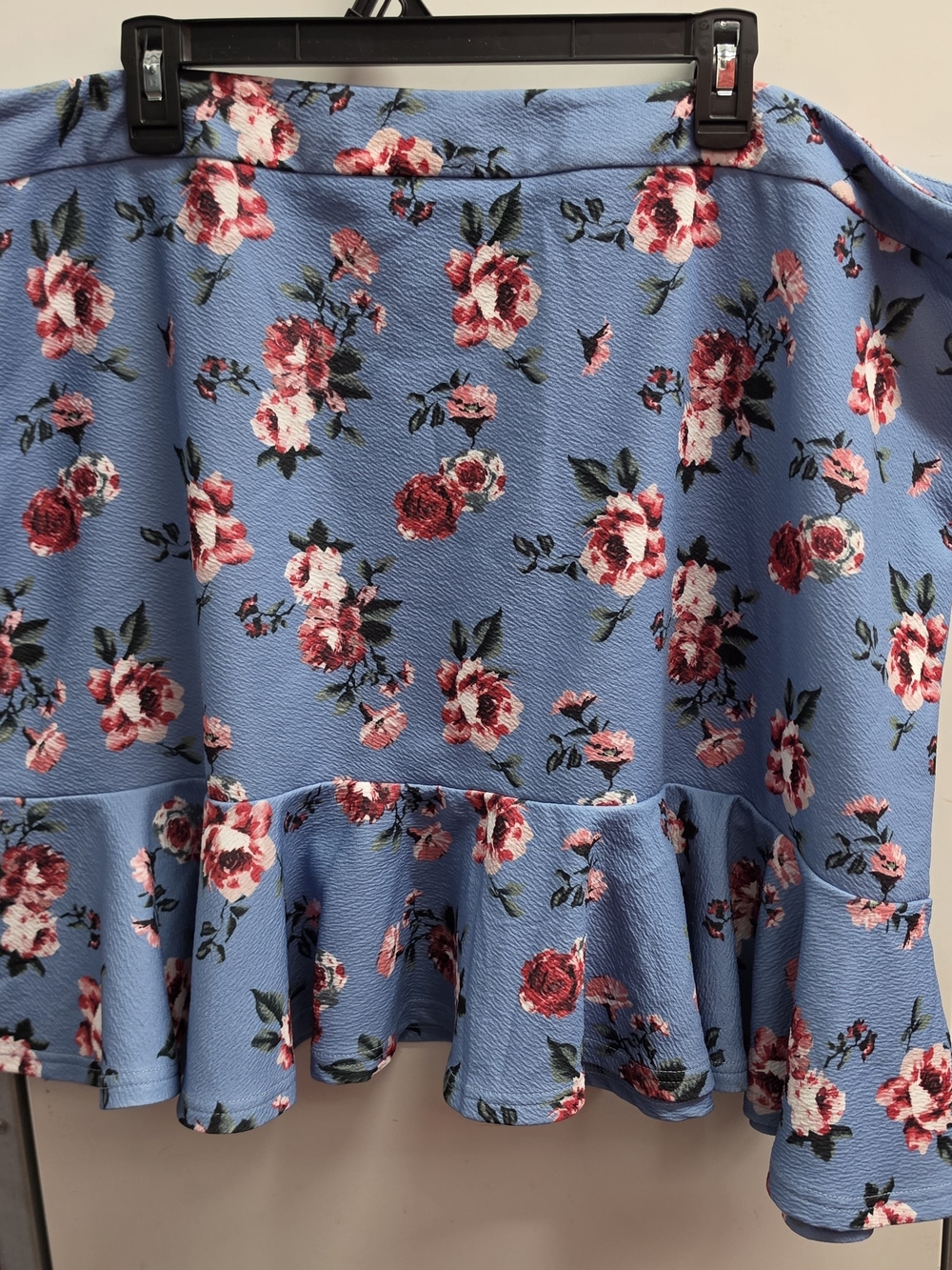 SHEIN Blue Floral Ruffle Hem Skater Skirt